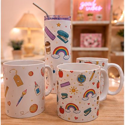 Tasses et gourde imprimé fournitures scolaires